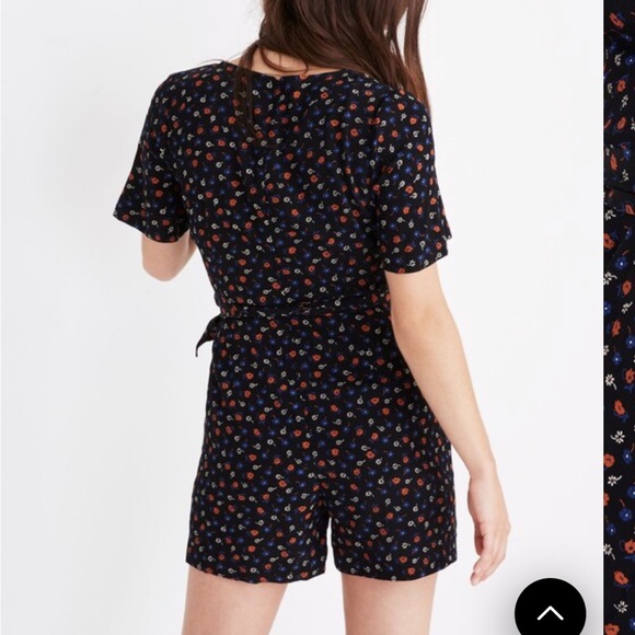 Madewell 2 Wrap-Front Romper Black Prairie Posies Floral Tie Retro L2496 NWT - Picture 2 of 10